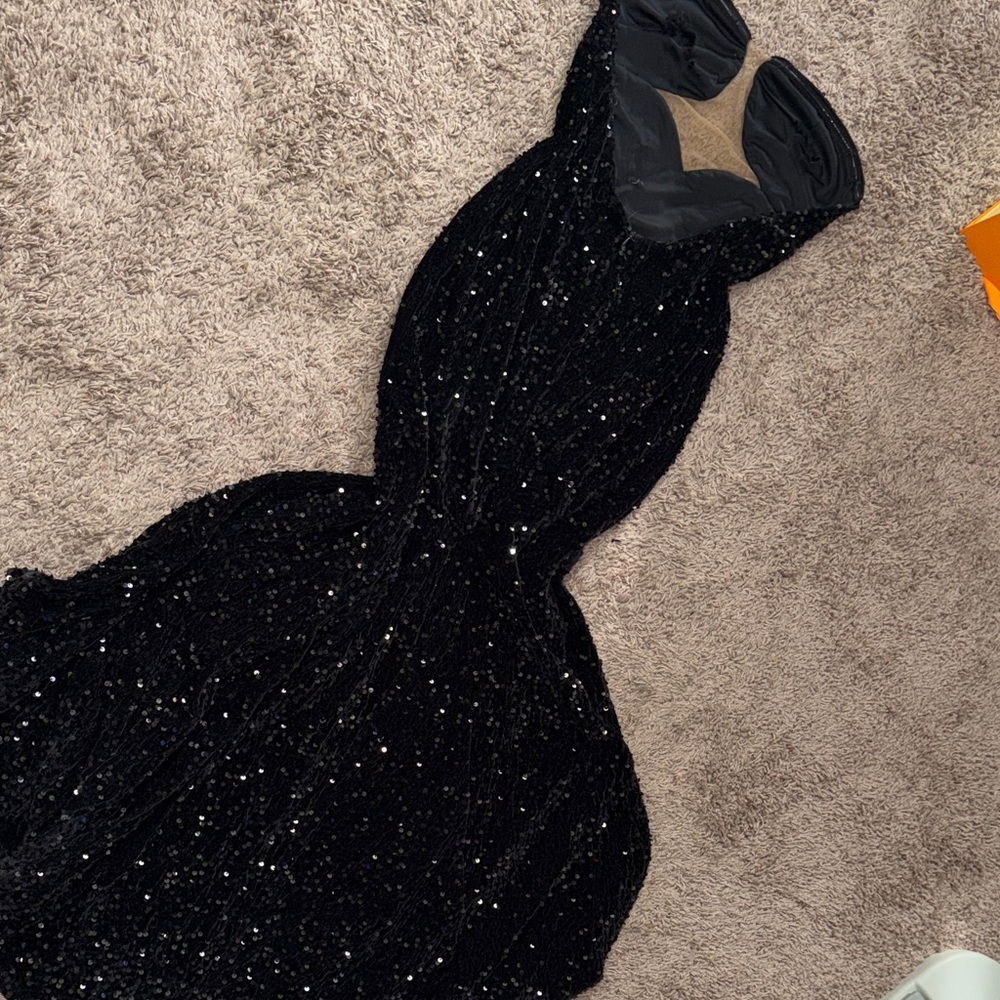 Black Sequin Evening Gown - Elegant Strapless Dress